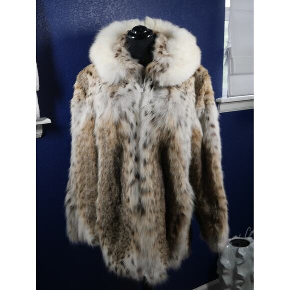 Gorgeous Heavily Spotted Lynx & Fox Fur Coat Jacket w/ hood - Picture 1 of 7